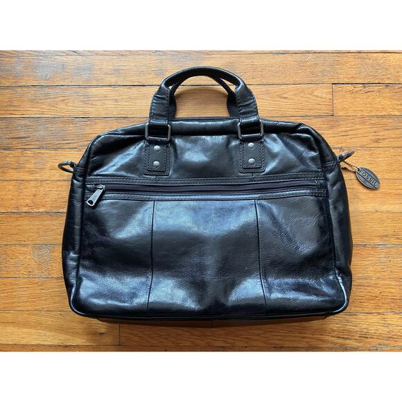 FOSSIL Black Leather Padded Mens Attache - Picture 7 of 12